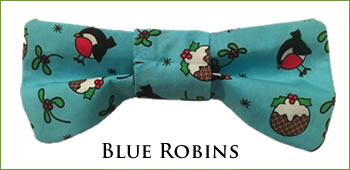 KocoKookie Bow Tie - Christmas Blue Robins