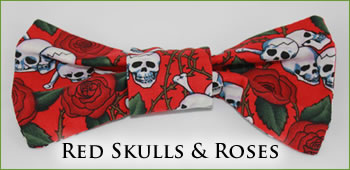 KocoKookie Bow Tie - Red Skulls And Roses